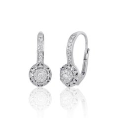 Diamantové visací náušnice s květinou z bílého zlata 3830788