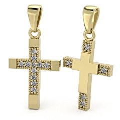 Oboustranný přívěsek Charity s křížkem ze žlutého zlata se zirkony